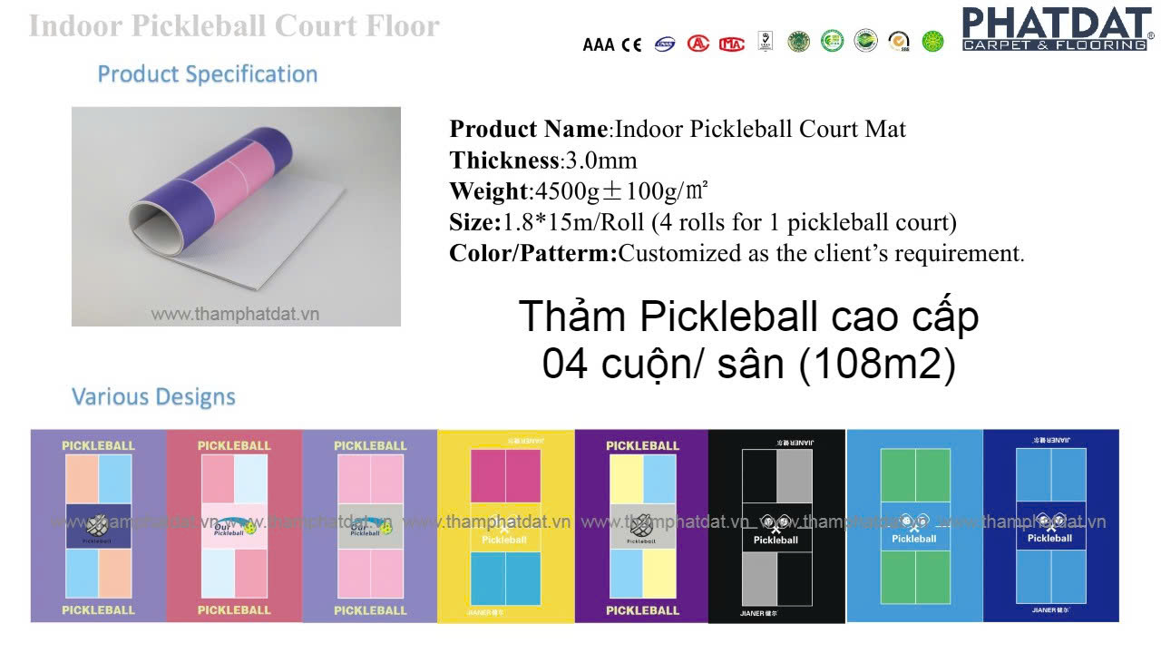 thảm pickleball kích thước sân